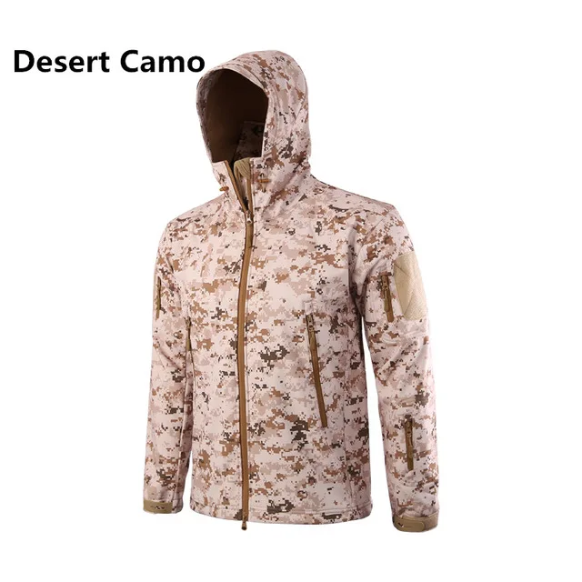 Desetr Camo Winter Outdoor Waterproof Warm Camouflage Coat Tops Men Training Climbing Tactical Fleece Lining Thermal Hooded Jacket Clothing - Color: Desetr Camo