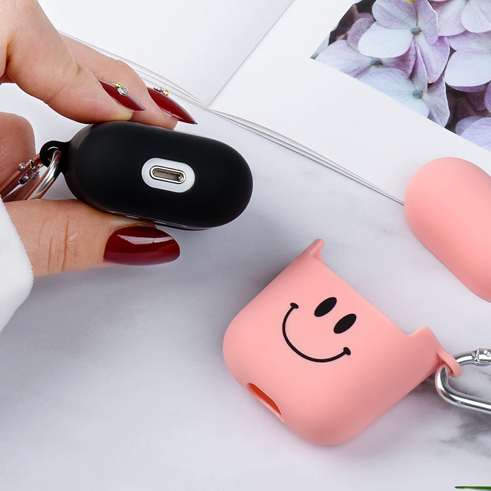 Pink smile black case For Airpods 1 2 PC Hard Cover For Air Pods Frosted protective shell Luxury Couple Style Earphone Box Capa