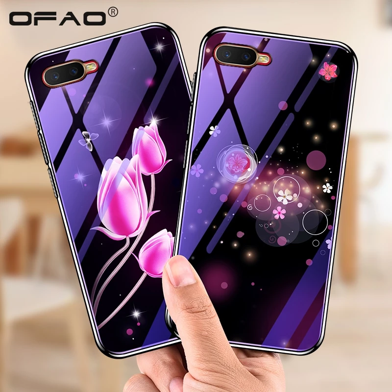 

Case for OPPO RX17 Neo Plating Blue Light Luxury Flower Glass Cases Tulip Cover Fundas Shell Capa Coque for RX17Neo CPH1893 6.4"