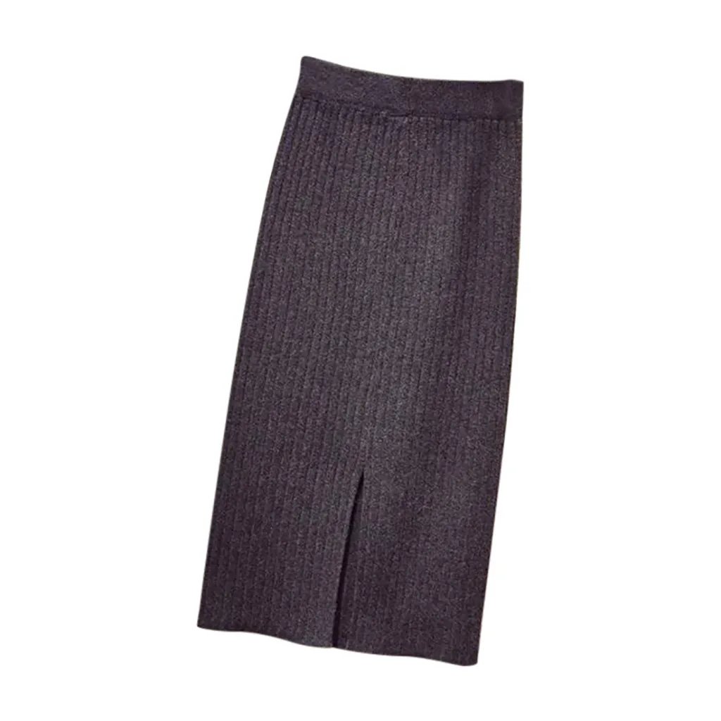 Womail, Женская юбка, элегантная юбка-карандаш, Осень-зима, теплая, Вязанная, прямая, черная, эластичная, облегающая, винтажная, раздельная юбка стрейч - Цвет: GY