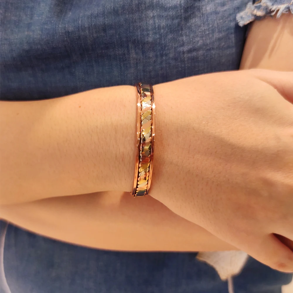 Meathly Magnetic Pure Copper Bracelets for Women Rose Gold-color Adjustable Open Cuff Bangle Health Energy Jewelry Arthritis Pain Relief_voghion.com