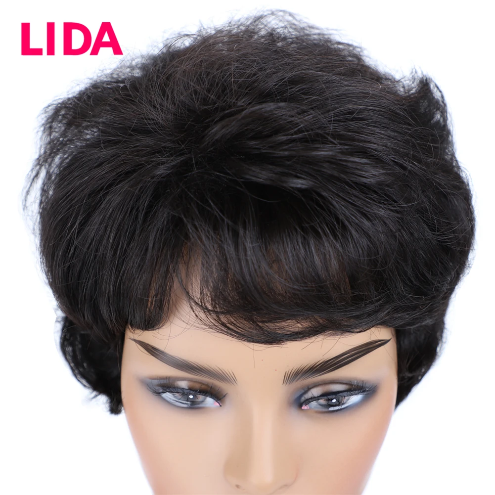 LIDA короткие парики из человеческих волос 120% Дестини натуральные волнистые человеческие волосы парики 6435 Remy бразильские человеческие волосы " машинные парики