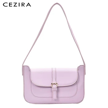 

CEZIRA Solid Color PU Vegan Leather Handbags For Women 2020 Summer Flap Cover Daily Shoulder Bag Lady Elegant Baguette Bag Bolsa