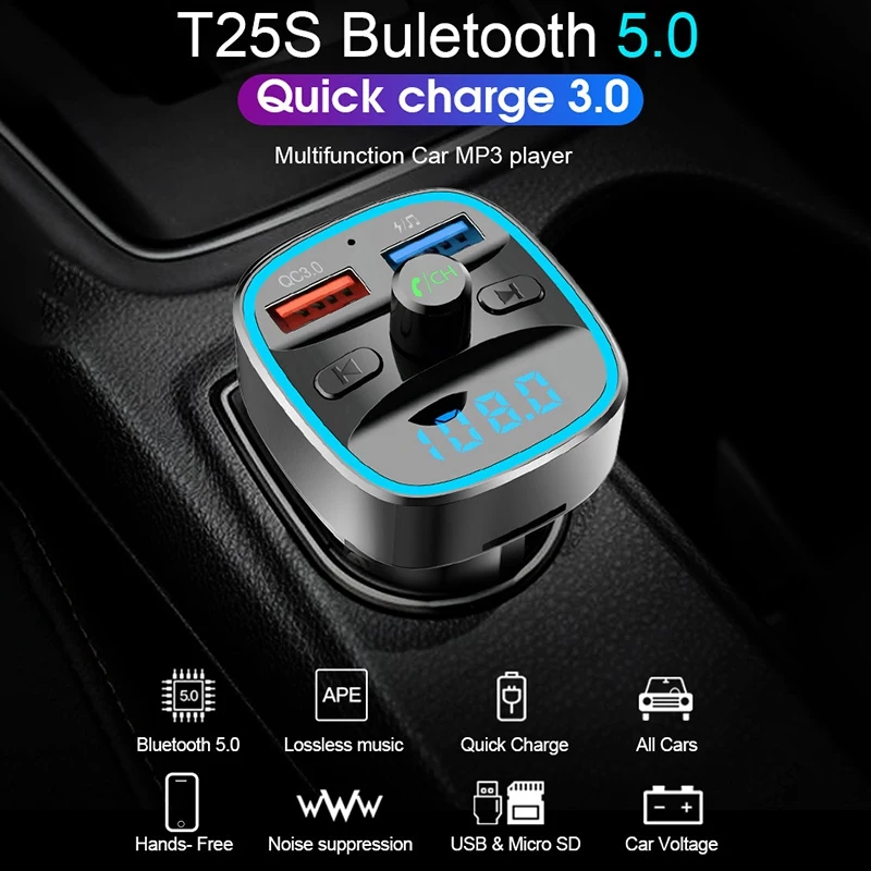 Bluetooth fm передатчик для автомобиля беспроводной радио автомобильный адаптер с QC3.0