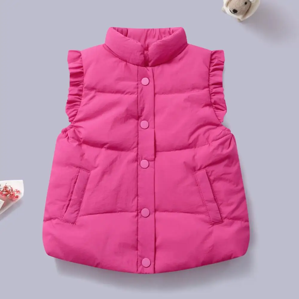 thick winter coat Thicken Warm Vest For Girls Ruffles Flower Hooded Waistcoats Down Jacket For 2-7 Years Kids Winter Clothes Cute Candy Color water proof coat