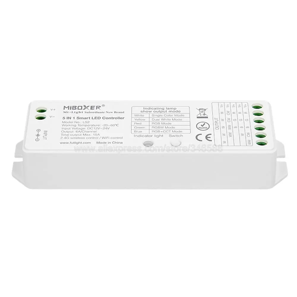 Светодиодный смарт контроллер DC12V 24V 15A Miboxer LS2 5 в 1 для одноцветного CCT RGB RGBW +