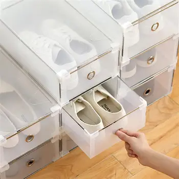 

5pcs Shoes Box Translucent Plastic Drawer Type Shoes Storage Organizer for Men's Shoes (White)