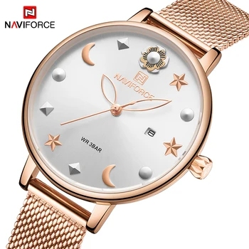 

Luxury NAVIFORCE Women Watches Waterproof Fashion Creative Moon Star Design Ladies Wristwatch Rose Gold Clock Relogio Feminino