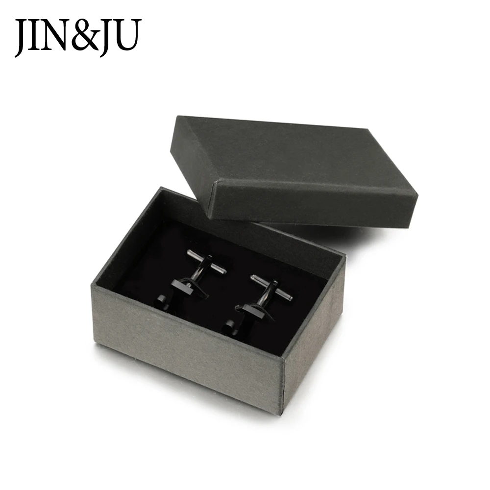 JIN& JU запонки из нержавеющей стали с буквами J для мужчин, черные и Серебристые запонки с буквами J алфавита, мужские запонки на пуговицах - Окраска металла: Black  with box