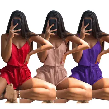 

Women Sexy Sleepwear Set Spaghetti Straps Cropped Camisole Drawstring Shorts Women Pajamas Sets одежда для женщин лето