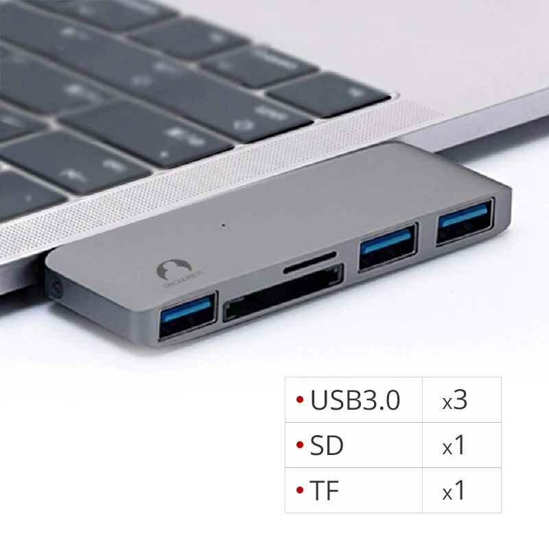Док-концентратор Snowkids type C для MacBook Pro MacBook Air HDMI USB3.0 USB C портами расширительный разветвитель - Цвет: Gray  3USB SD TF