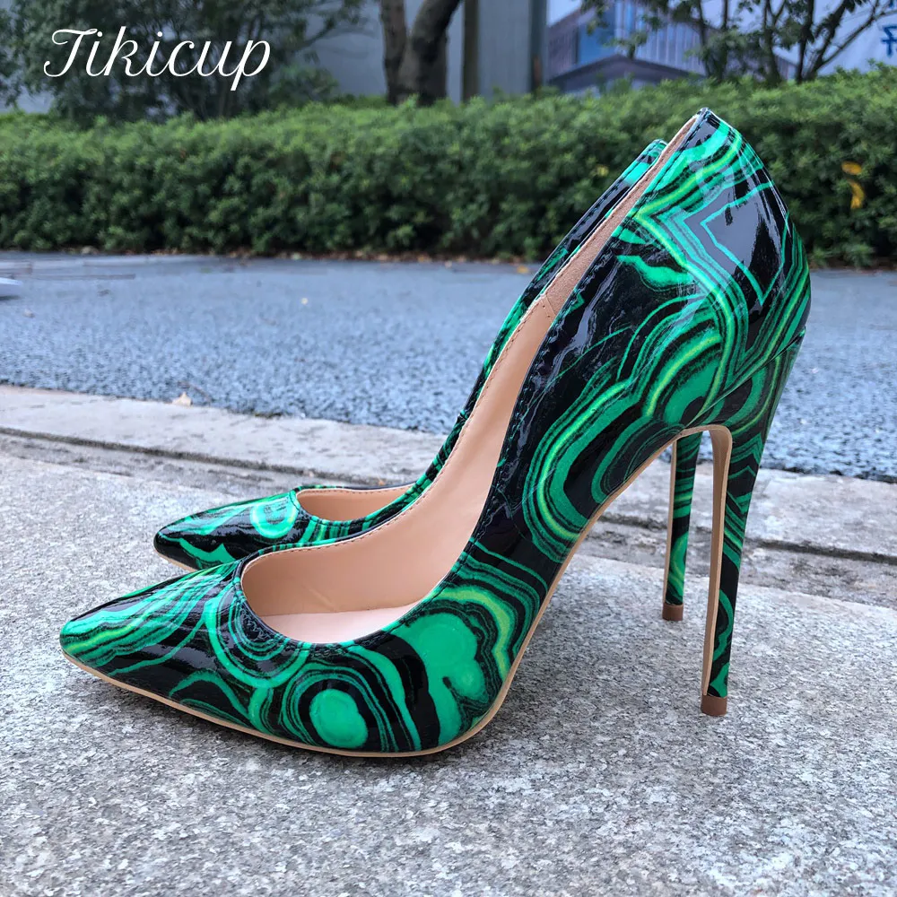 Tikicup Women Green Floral Print Patent Pumps Slip On Pointed Toe Stilettos  Ladies Sexy Patterned High Heel Party Dress Shoes - Pumps - AliExpress