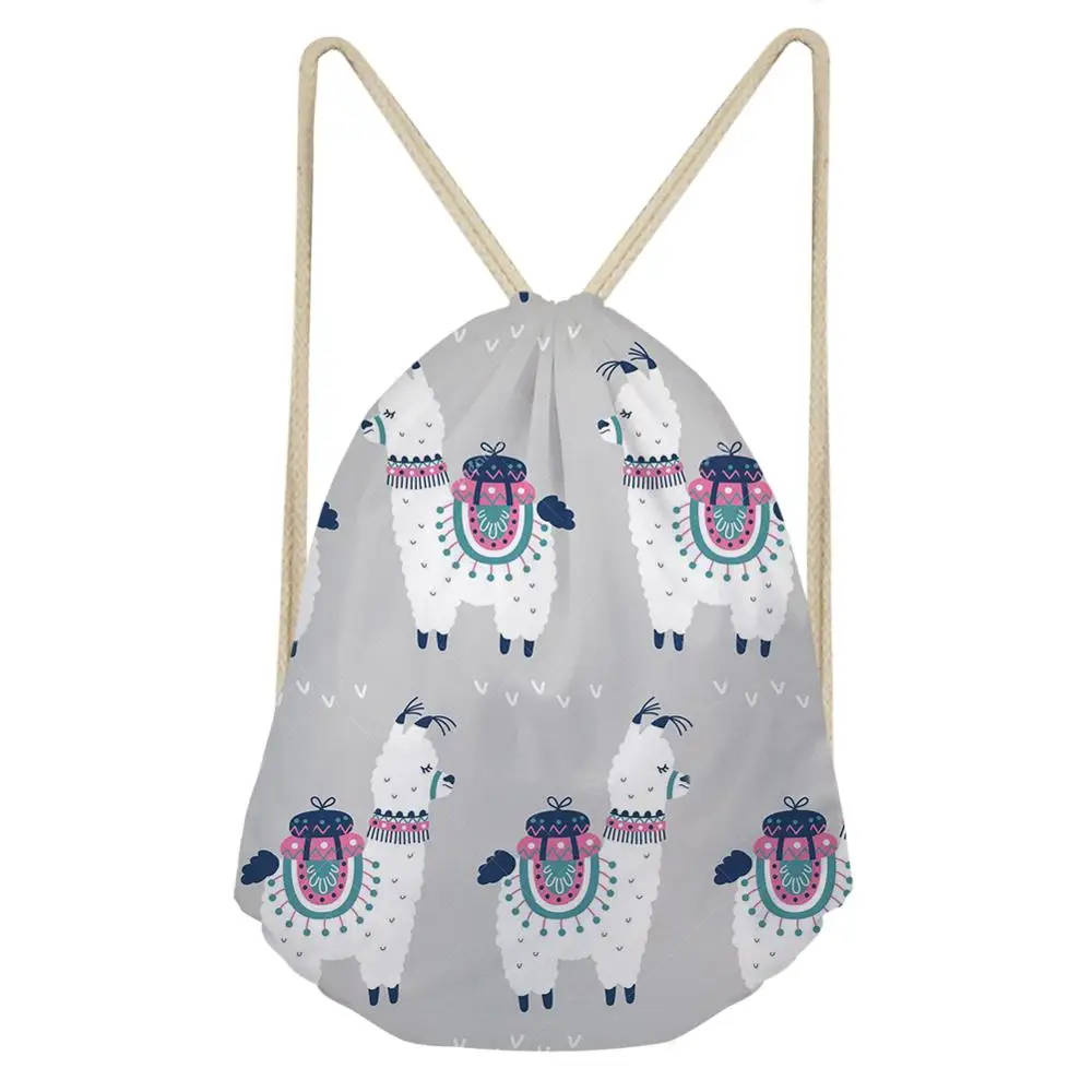 

Vogue Linen String Drawstring Bag for Women Girls Cute Alpaca Drawstring Backpack Rucksack Travel Storage Pouch Dropper Dropship