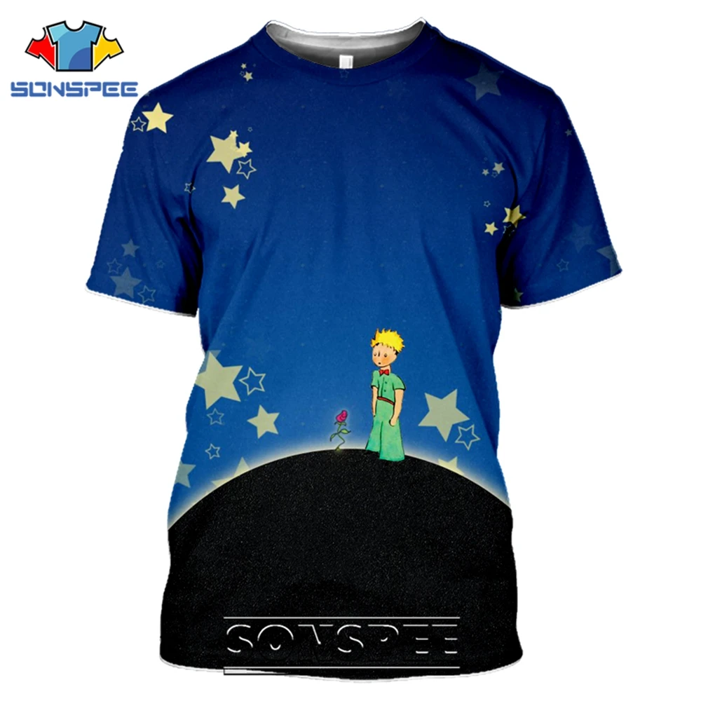 SONSPEE T-shirts The Little Prince 3D Print Men Women Funny Casual Hip Hop Streetwear Cartoon Movie Rose Tees Tops Shirt (6)