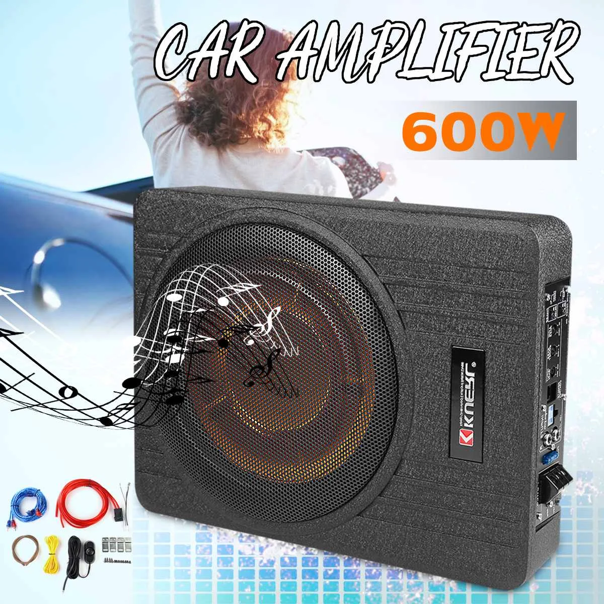 

600W 10 Inch 12V Car Under Seat Thin Active Car Amplifier Subwoofer Slim Speaker Amplifier with Remove Control Car Speaker