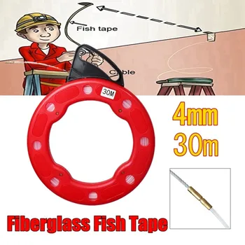

30M 4mm Fiberglass Fish Tape Reel Puller Glass fiber nylon Conduit Ducting Rodder Pulling Wire Cable Fishing Tool Red