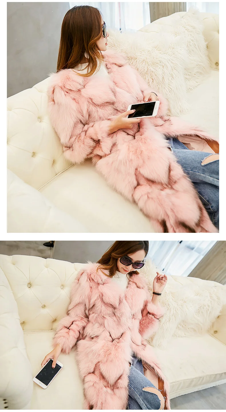 Perfect Free shiping new real genuine natural fox fur coat women fashion 90CM long jacket outwear custom any size 11