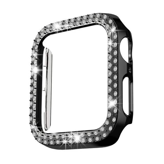 Diamond Cover for Apple Watch Case Series 7 6 SE 5 4 3 2 1 45mm 41mm for Iwatch 40mm 44mm 38MM 42MM Bumpe Protective Bling Cases Black