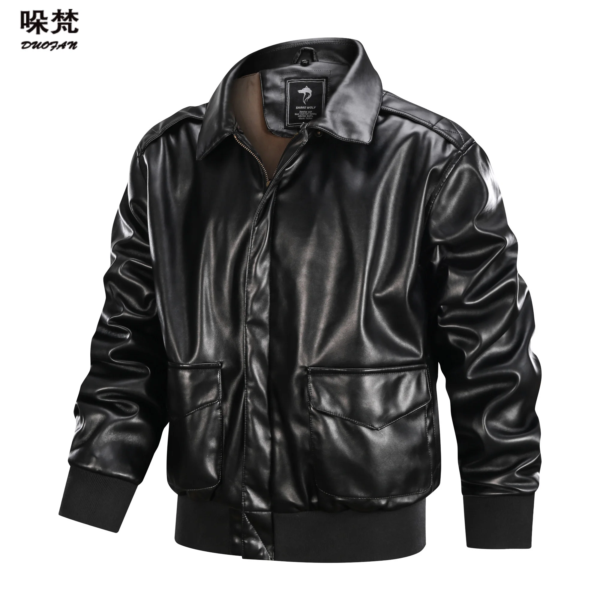 DUOFAN 2021 Autumn Men's Casual Fashion Stand Collar Slim PU Leather Jacket Solid Color Leather Jacket Men Anti-wind Motorcycle