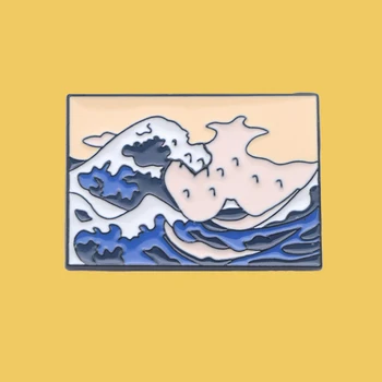 

O261 Wholesale 10pcs/lot The Great Wave Off Kanagawa Enamel Pins And Brooches Women Men Lapel Pin Backpack Bags Hat Badge Gifts