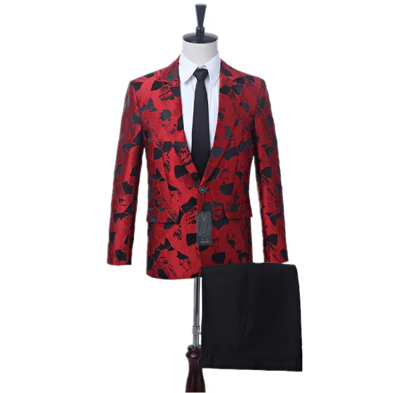 Deep Red Men Suit 2021 Wedding Suits For Men Peak Lapel 2 Pieces Slim