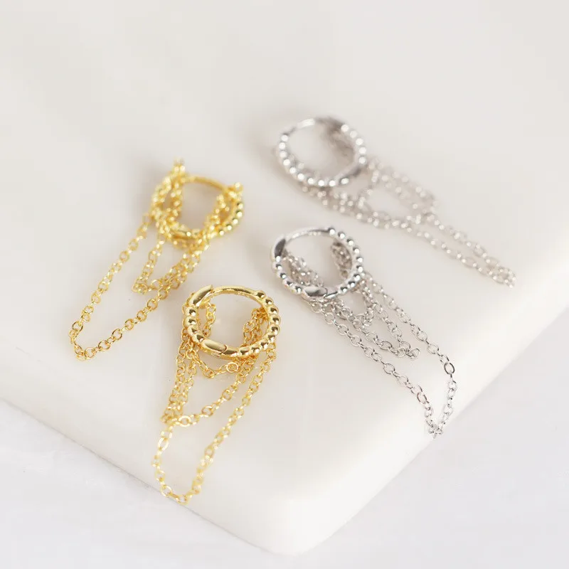 WANTME Hot Minimalist Multilayer Tassel Chain Studs Earrings for Women Real 100% 925 Sterling Silver Accessories Jewelry Gift