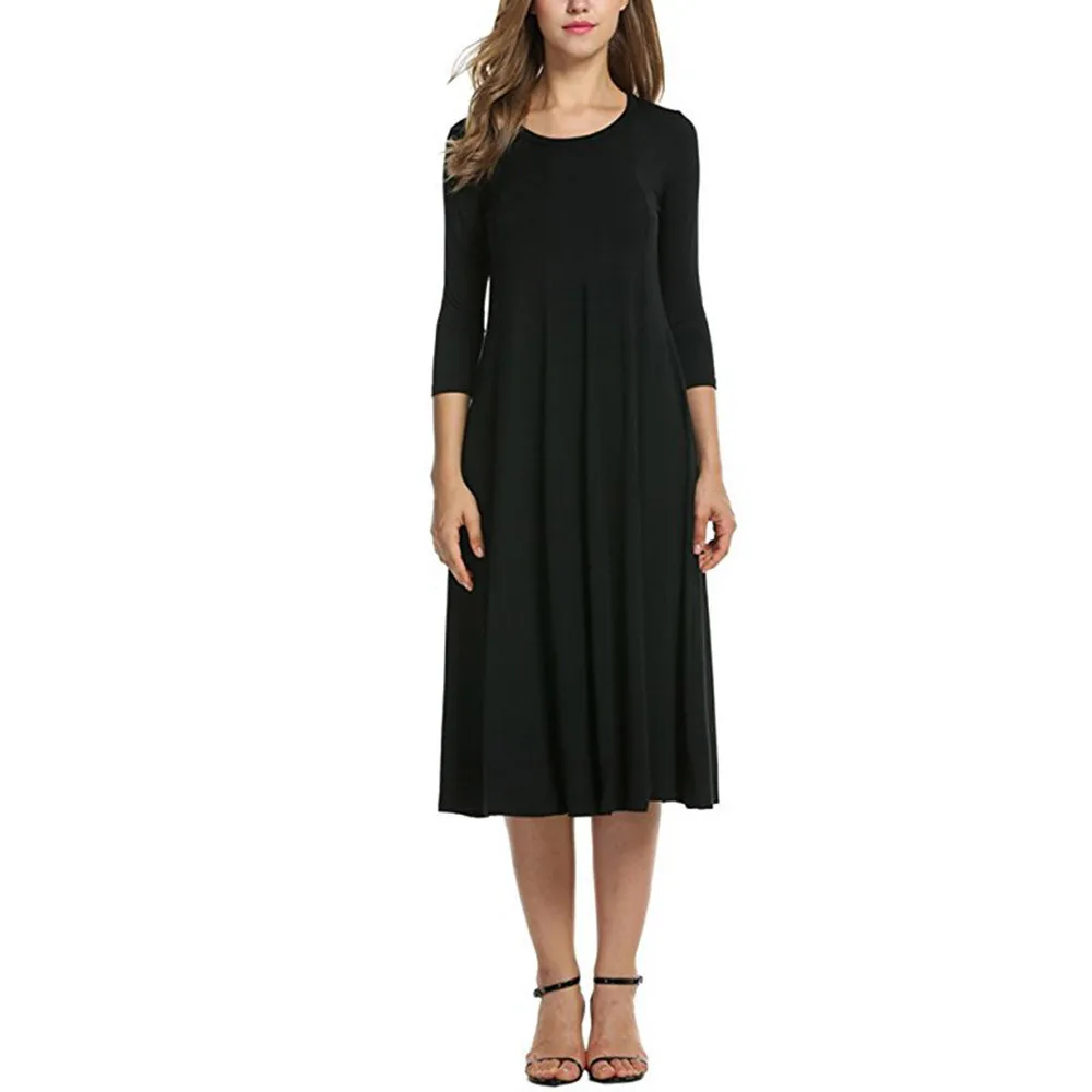 JAYCOSIN Casual Womens Half Sleeve Loose Long Maxi Dress Autumn Winter A-Line Solid color o-neck Dress Vestido Vestidos Elbise