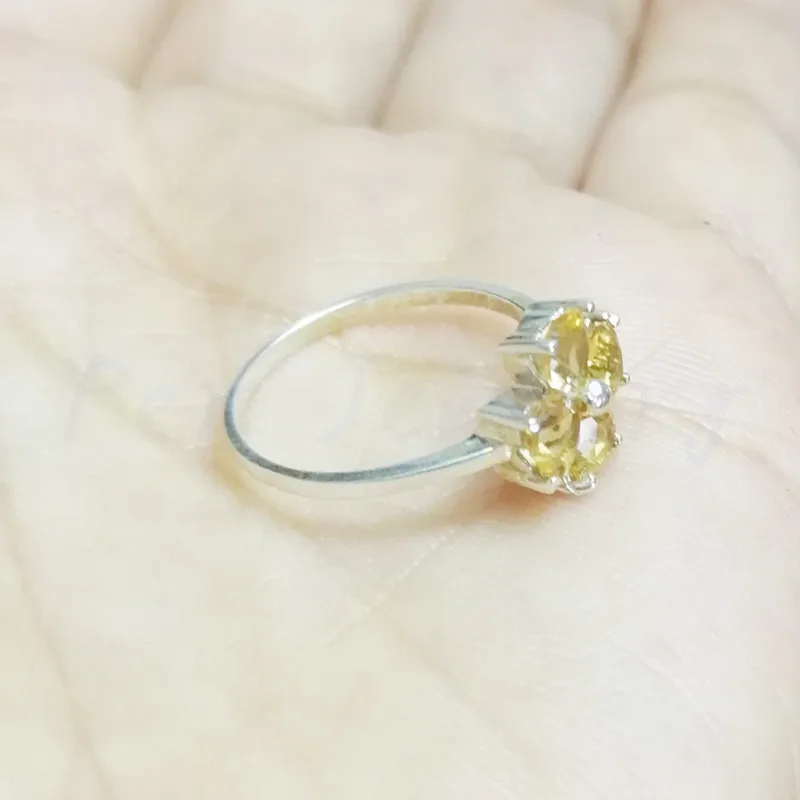 Натуральный настоящий цитрин кольцо 0.35ct* 4 шт драгоценный камень Любовь Сердце цветок стиль Серебро 925 пробы# C981809