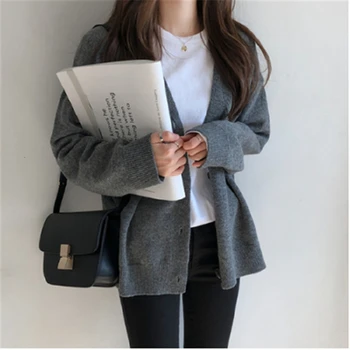 

genayooa korean style women sweater cardigan cashmere long sleeve cardigan coat casual loose femlae jumpers 2019