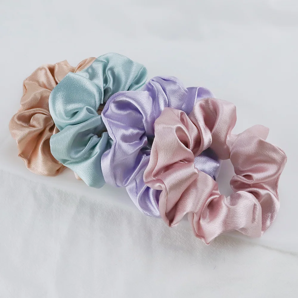 korean hair clips Satin Silk Scrunchies Rubber Elastic Hair Bands Women Girls Cute Solid Ponytail Holder Hair Tie Simple Headband Hair Accessories hair bow for ladies