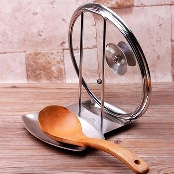 

Stainless Steel Pan Pot Cover Lid Rack Stand Spoon Rest Stove Organizer Storage Soup Spoon Rests Kitchen Tool