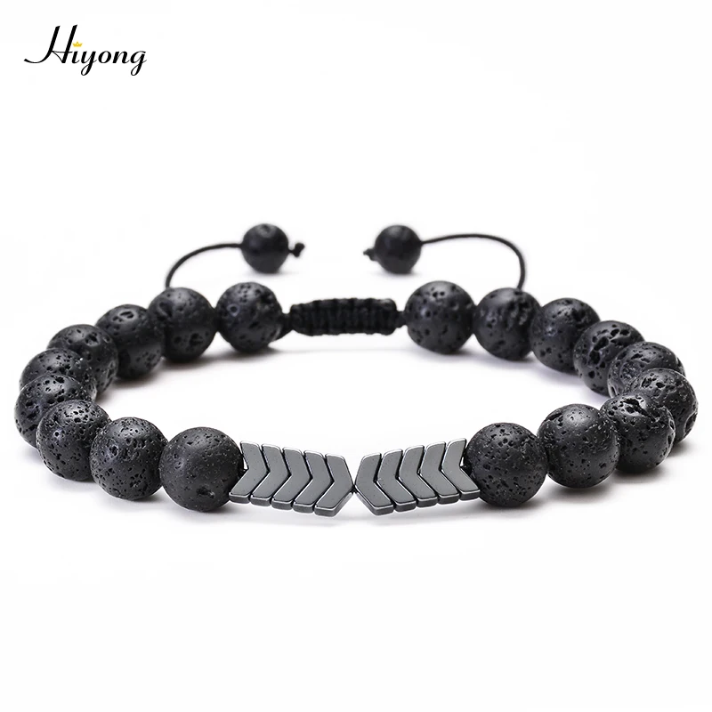 Bead Bracelets HIYONG камень из вулканической лавы браслет плетеный веревочный бисерный браслет Стрелки Браслеты с бусинами из натурального камня регулируемые ювелирные изделия - Окраска металла: Bead Bracelets