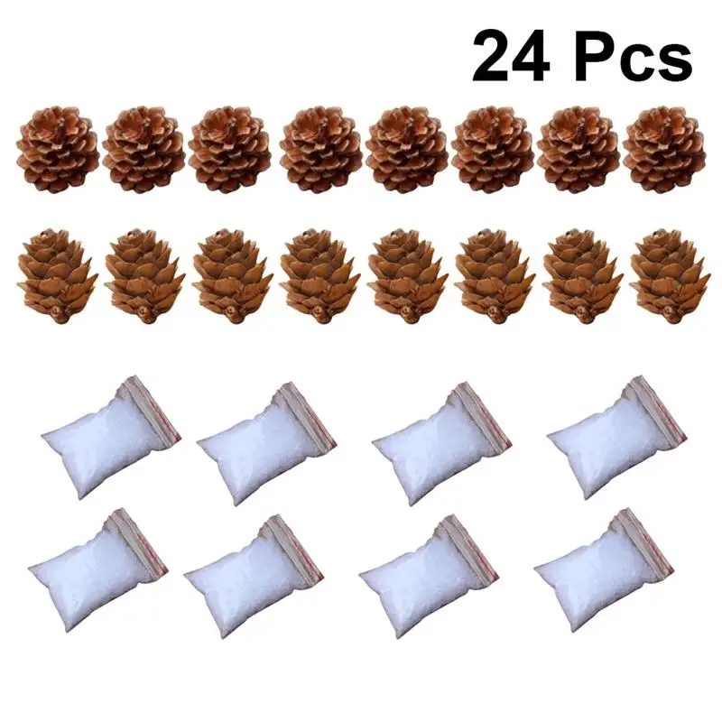 

24pcs Christmas Pendant Pine Ball Pine Flower Simulated Snow Plant Ornament Lightweight Photography Props Desktop Decor