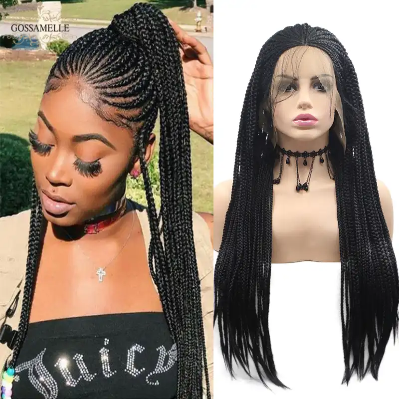 Gossamelle Naturalnye Chernye Sinteticheskie Kruzhevnye Perednie Pariki Pletenye Kosichki Dlya Zhenshin S Volosami Dlya Malyshej Afro Amerikanskie Aliekspress