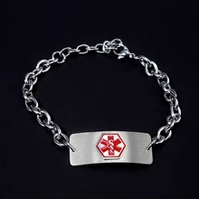 Бесплатный персонализированный медицинский браслет, серебряный мужской браслет из нержавеющей стали, с гравировкой на задней стороне, защита конфиденциальности