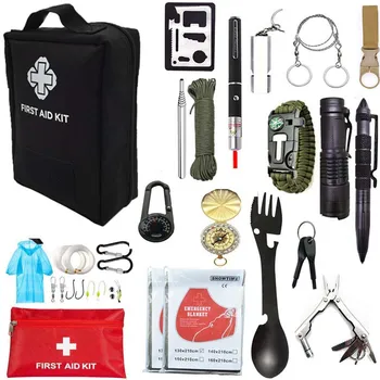 

Emergency Survival Kit Professional Survival Gear Tool First Aid Kit SOS Emergency Tactical Blanket Compass with Molle Pouch