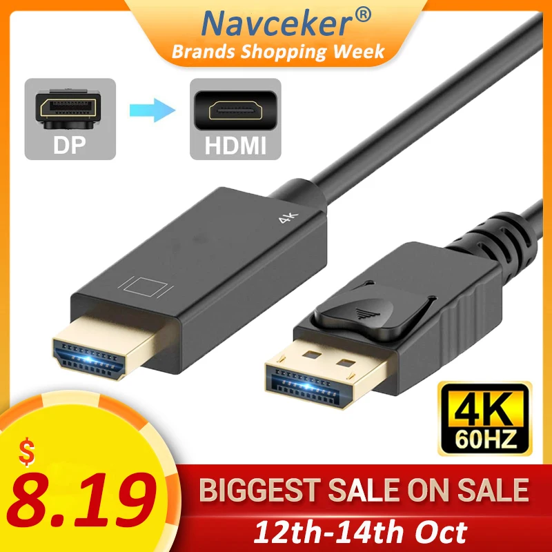

2020 DP to HDMI Cable 4K Male to Male Display Port Converter Cord DisplayPort to HDMI Cable Adapter For Projector PS4 PC HDTV