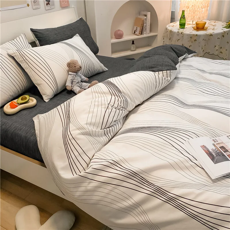 

Light luxury ins simple cotton bed 4 piece set 100% cotton Nordic style bed sheet 3 piece set quilt cover bed sheet pillow case
