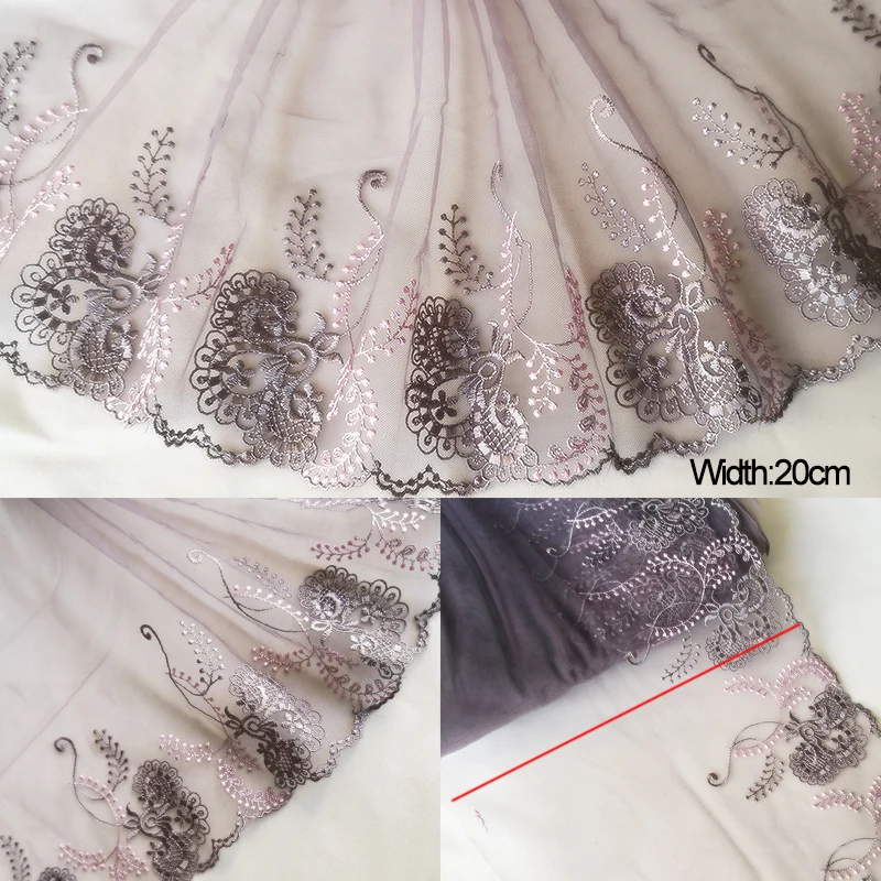 07 width 20cm 3 метра(10 м) 15-25 см серая Сетка кружевная лента с вышивкой край платья украшения одежды материал рукоделие Швейные аксессуары 886 - Цвет: 07 width 20cm