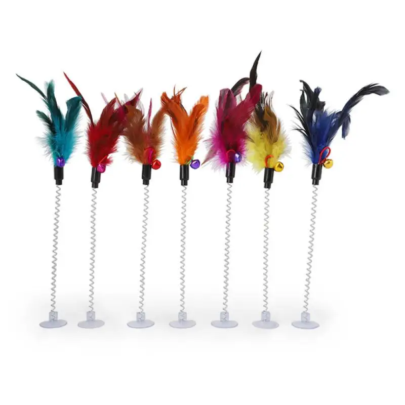 Interesting elastic color mouse and feather bottom sucker pet cat toy Pet supplies (two colors are random)