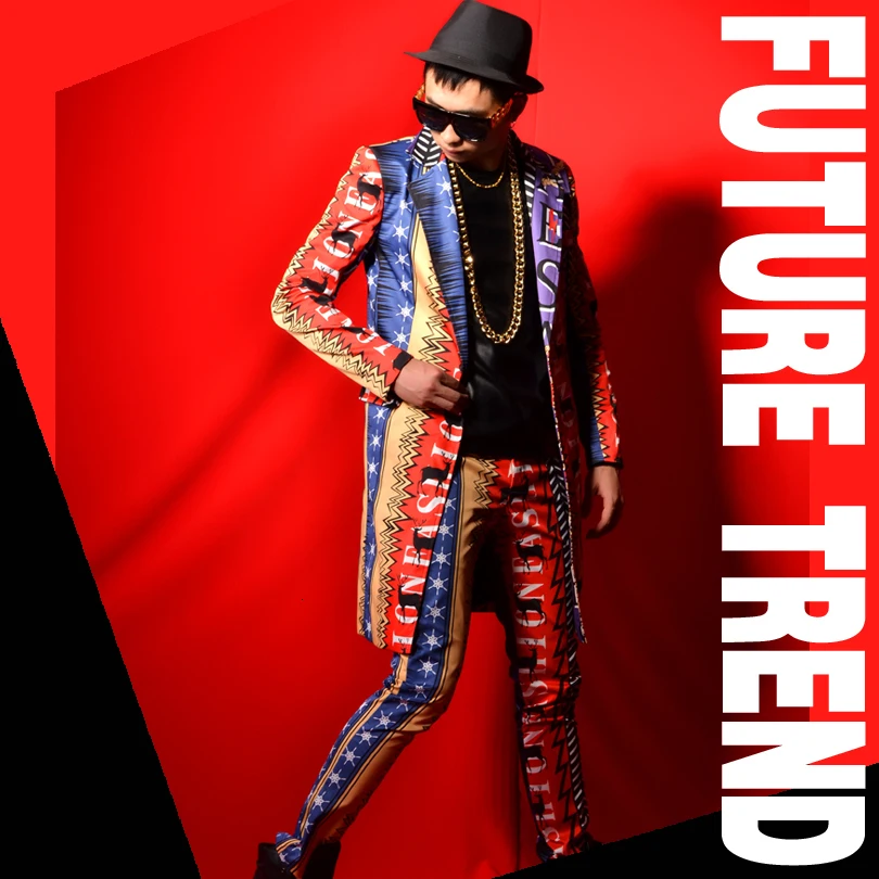 

Fashion Mens Slim Fit Suits Pant Prom Skinny Personality Stripe Mens Party Suits Mens Stage Clothing Costume Homme 2-piece Set