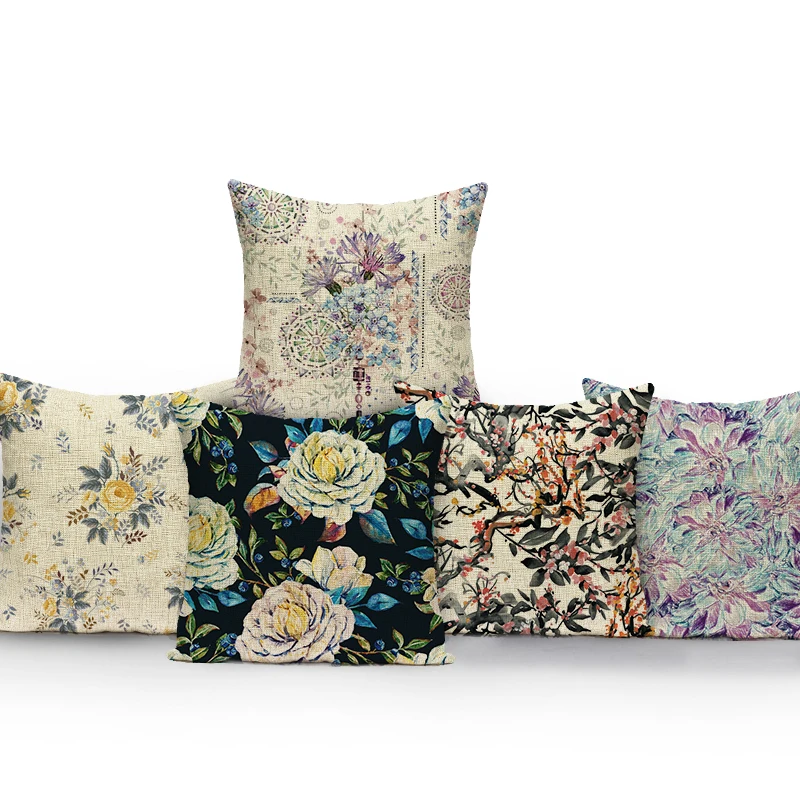 

Vintage Flowers Plants Cushion Cover Home Decorative Pillow Covers for Sofa Car Seat Chair Floral Throw Pillowcase Cushion Case