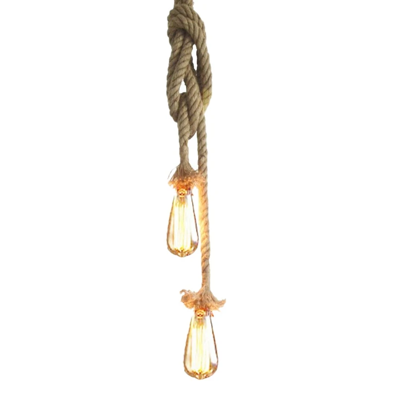 

E27 Hemp Rope Double Head Vintage Hanging Pendant Ceiling Light Lamp Industrial Retro Country Style Dining Hall Restaurant Bar C