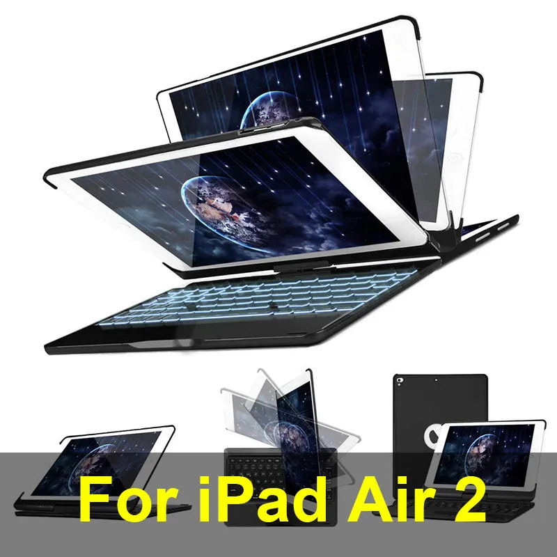 IPad клавиатура чехол для iPad 10,2, iPad Air 10,5, iPad Pro 10,5 со светодиодной подсветкой-360 Вращающийся-Беспроводной-iPad - Цвет: iPad Air 2 Black