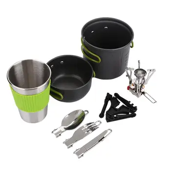 

Camping Cookware Strong 1-2 Person Gray Traveling Camp Cook Wood Burning BBQ Hiking Picnic Outdoor Alumina Camping Kitchenware