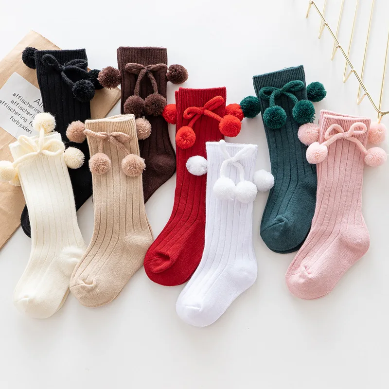 Calcetines Lindos Pompones Niña Suave Cálido Medias Medias Con Arcos Color Sólido Infantil Niño Pequeño Princesa Knee Accesorios De 9,11 € DHgate