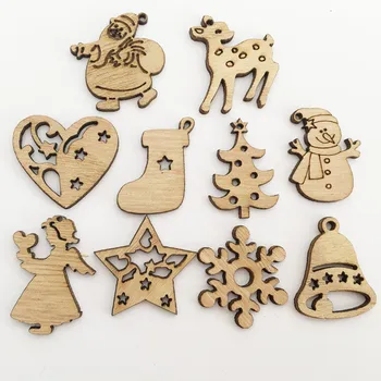

50Pcs Christmas Wooden Pendants Ornaments DIY Wood Crafts Xmas Tree Decorations Snowflake Christmas Party Decorations for home