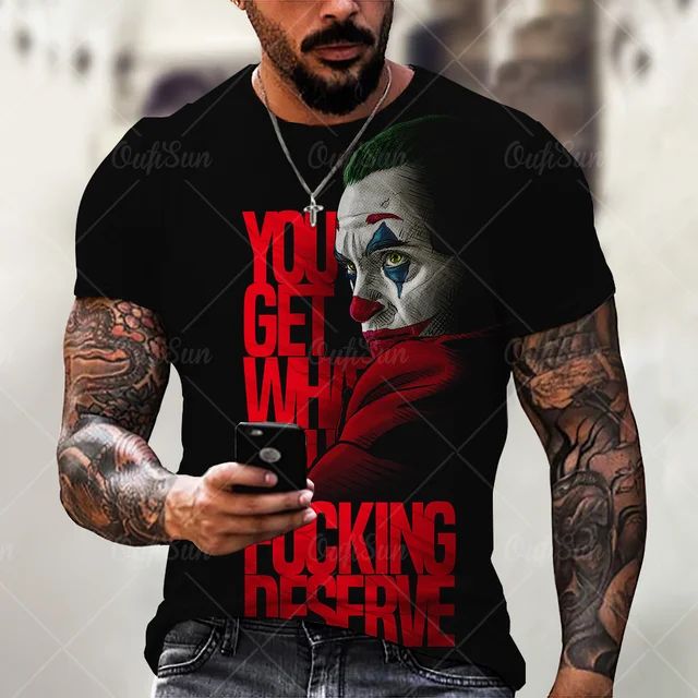 Summer New 3D Printed Evil Clown Pattern Loose T Shirt For Men Trend Oversized Personality Short Sleeve Harajuku Punk Tops 4