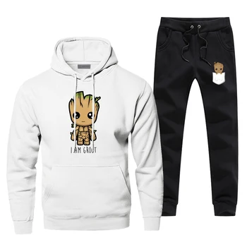 

2019 New Men's Jogging Guardians Of The Galaxy Sweatshirts Hoodie I Am Groot Star Lord Lovely Gym Suit Men's Full Suit Tracksuit