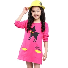 Платье для девочек с героями мультфильмов; Новинка года; хлопковая Детская футболка с длинными рукавами; платья для девочек; сезон весна-осень; детская верхняя одежда с круглым вырезом